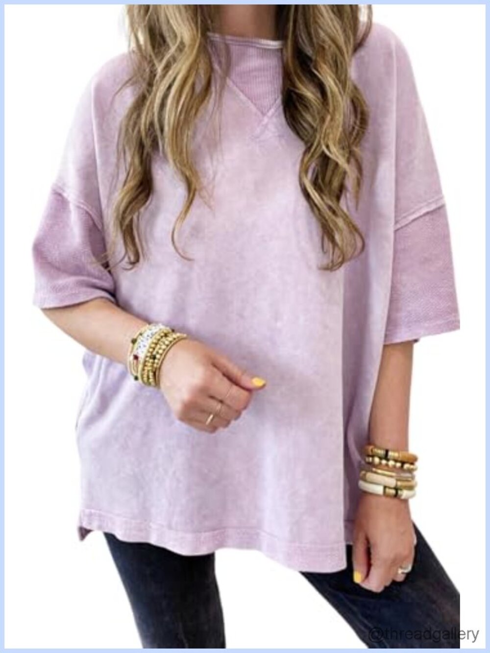 Women Oversized Mineral Wash Drop Shoulder T-Shirt Cotton Blend